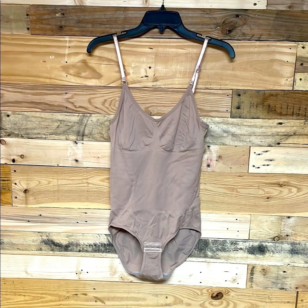 Hey Shape Size L and XL Tan Spaghetti Strap Snatch Waist Super Stretch Bodysuit